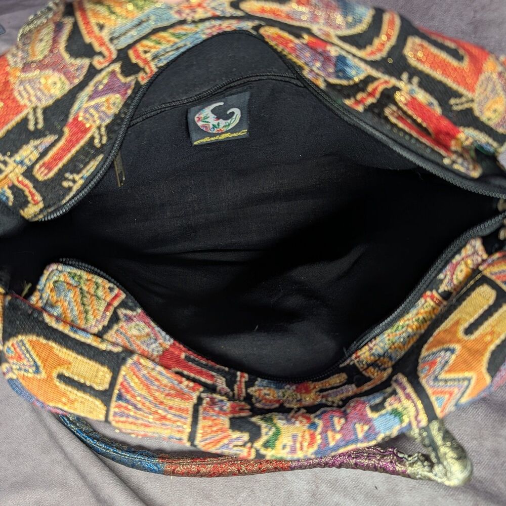 Laurel Burch Feline Cats Tapestry Bag Purse Hook And Loop Custom Zipper Pull Tag - Picture 9 of 12